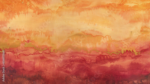 A tie-dye print inspired by the colors of the desert sunset with warm tones of coral terracotta and goldenrod blending together in a harmonious palette that captures the natural beauty a