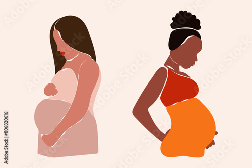 Different ethnic faceless abstract pregnant women