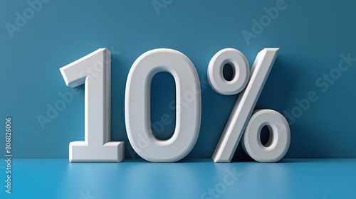 Promoción 10% descuento, intereses, cartel, texto 3D diez por ciento en blanco sobre fondo azul, textura relieve, fin de existencias, rentabilidad, finanzas 