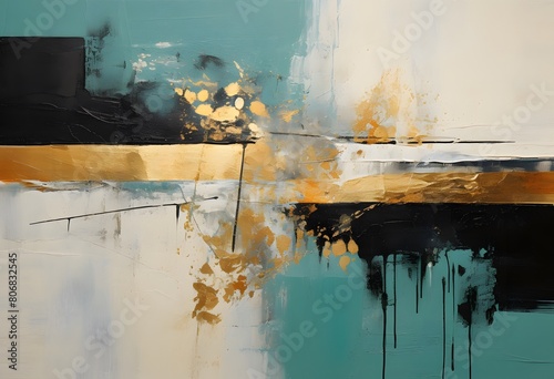 A painting of a blue and gold abstract painting. 