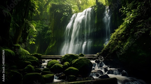 Panoramic view of a waterfall in the forest, Bali, Indonesia