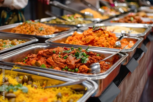 Wedding Feast A Lavish Spread of Indian Cuisine with Saffron Rice and Vindaloo Curry