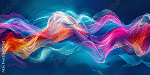 Vibrant Digital Waves, Abstract Colorful Art, Dynamic Motion on Moody Blue Background