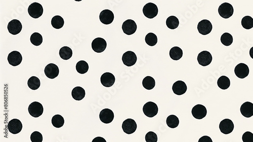 A classic polka dot print in timeless black and white featuring evenly spaced dots of varying sizes against a crisp white background adding a touch of retro charm and sophistication