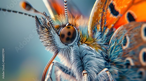 Macro Close-up of Vibrant Butterfly Face with Intricate Details