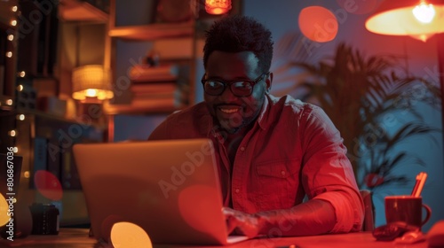 Man Working on Laptop at Night