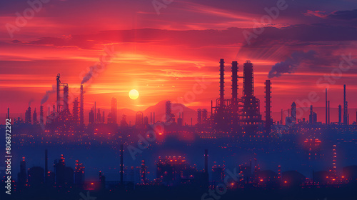Oil and Gas Refinery Plant or Petrochemical Industry on Blue Sky Background, Industrial Infrastructure, Generative Ai