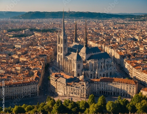 Explore the bustling skyline of Lyon, where historic landmarks such as the Basilica of Notre-Dame de Fourvière and the Place Bellecour stand tall amidst modern architecture