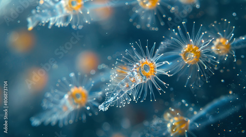 Macro Close-up of Probably Chaetoceros Pseudocurvisetus or C. Curvisetus Diatom Under Microscope, Marine Phytoplankton Organism, Generative Ai