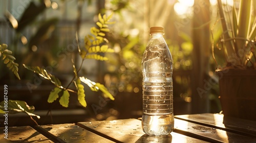 Behold the mesmerizing interplay of sunlight and water as it dances upon the surface of a simple bottle