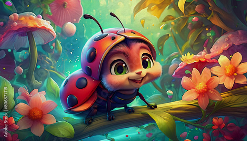 oil painting style cartoon character a cute ladybug