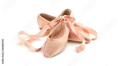 Elegant pink ballet shoes with satin ribbons on white background. Classic dancewear for ballerinas. Simple and stylish design. Perfect for dance-related themes. AI
