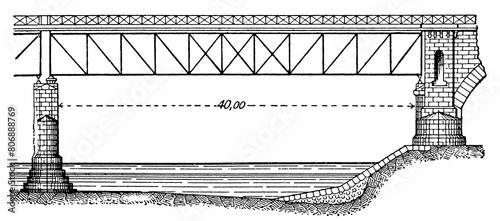 Railway bridge over the Weser, Germany. Publication of the book "Meyers Konversations-Lexikon", Volume 7, Leipzig, Germany, 1910