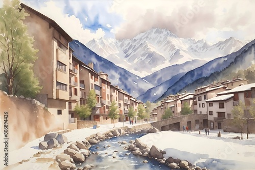 Encamp Andorra Country Landscape Illustration Art