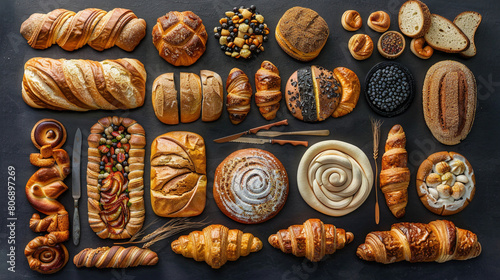 Assorted Bread and Pastries Composition