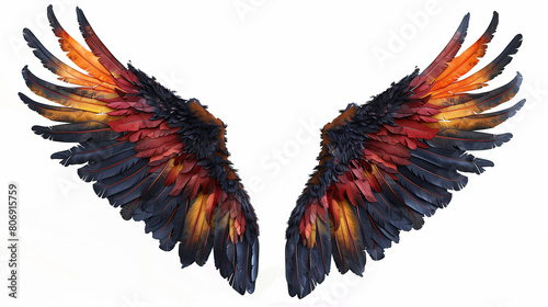 Golden black angel wings isolated on white background