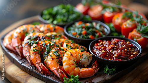 shrimps, prawns platter, seafood dish, food photography, culinary art 