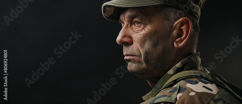 Stern military man in uniform, his face reflecting a life of discipline and service.