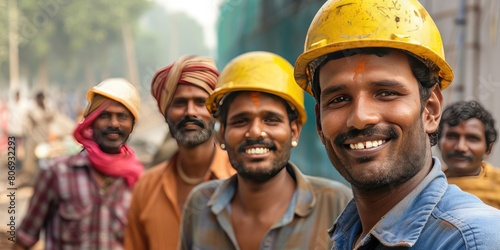 Smiling Indian Construction Crew on White Background, Smiles Amidst Work on White Background