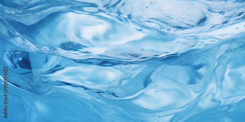 Abstract blue water background Water surface with air bubbles on water background.