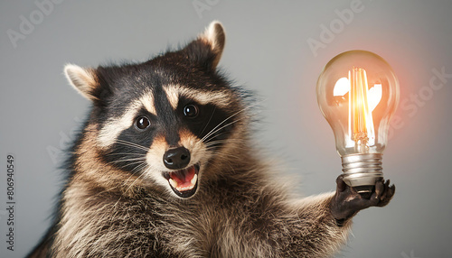 Eureka Moment: Clever Raccoon with Lightbulb Idea