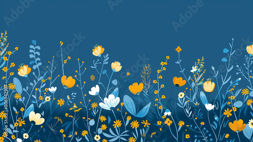 blue flowers and leaves illustration wallpaper
