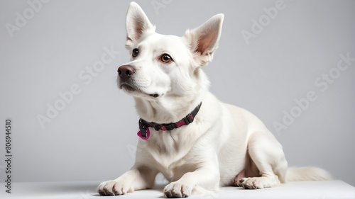 cute white dog studio portrait on plain white background from Generative AI