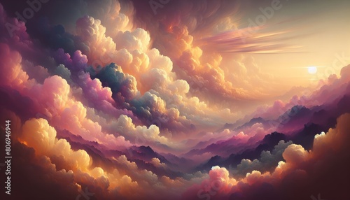 Picturesque sky in beautiful clouds in the style of fantasy, Picturesque sky in beautiful clouds in the style of fantasy, relaxation, dreams. Delicate romantic background from the of cumulus clouds 