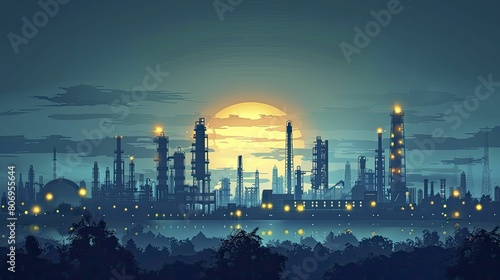 intricacies of Oil Refinery Technology through dynamic Vector Illustrations tailored for Online Tech Forums.