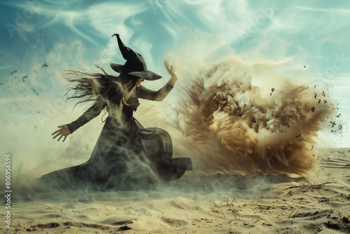A sand witch casting a sand spell