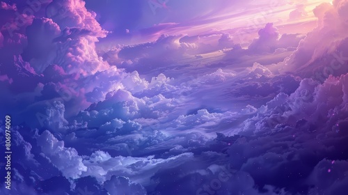 abstract fantasy landscape with purple cumulus clouds aesthetic background illustration