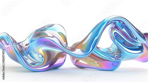 abstract glossy holographic twisted liquid shape 3d render isolated on white background digital art