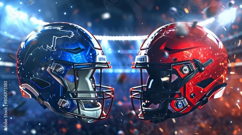 american football helmets challenge match banner with hud overlay sports poster
