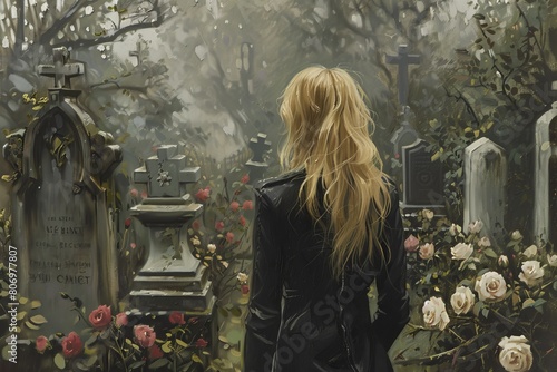 girl in black in a cemetery sadness