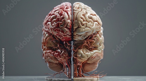 An illustration of a human brain, split in half vertically
