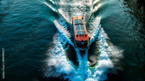 Passenger Boat Navigating Calm Blue Waters 
