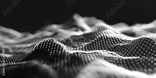 Wave of white particles abstract technology flow background sound mesh pattern or grid landscape digital data structure consist dot elements future vector illustration 