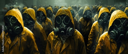 people in protective gas mask suits