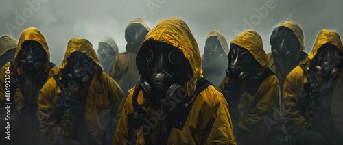 people in protective gas mask suits