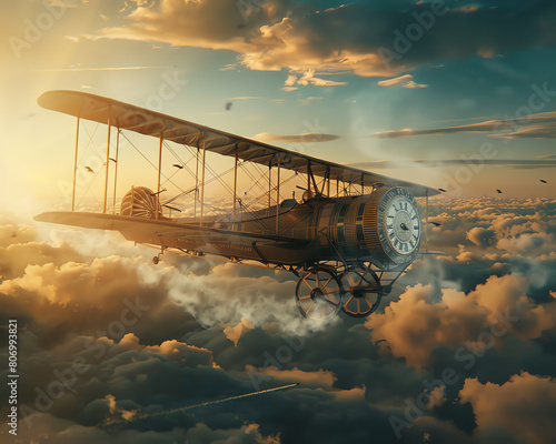 Incorporate iconic aviation milestones like the Wright brothers first flight in 1903 Use surreal elements such as melting clocks in a whimsical sky setting for a dreamlike effect C