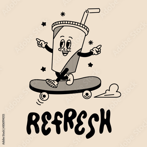 Ilustración vectorial retro vaso refresco cartoon