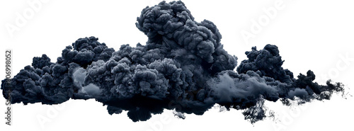 Dark cloud of dense smoke with blue hues cut out on transparent background