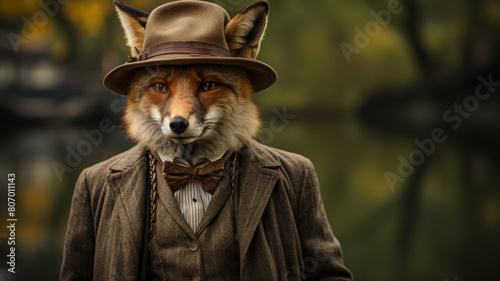 Picture a dapper fox in a tailored tweed suit, complete with a bowler hat