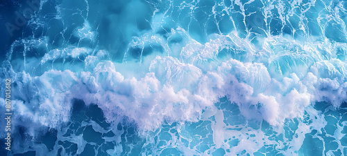 Ocean waves texture with blue ripples and white foam. Summer tropical travel panorama