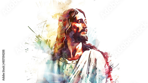 Beautiful watercolor illustration of Jesus of Nazareth in a white background with copy space 