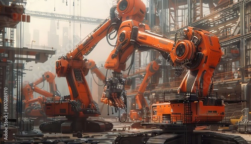 A smart construction site where robots assemble buildings with precision and efficiency