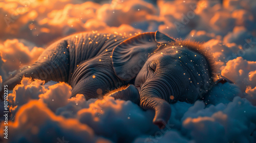 Little elephant dreaming of cloud adventures.