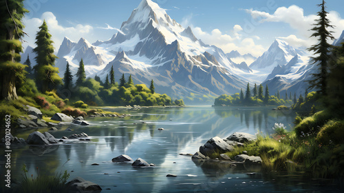 Mountain Lake Reflections: Paint a scene where peaks mirror in still waters.