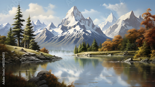 Mountain Lake Reflections: Paint a scene where peaks mirror in still waters.