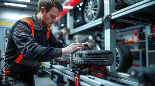 A skilled car mechanic meticulously adjusts the suspension, ensuring precision in every movement. The installation of a sensor is a testament to their attention to detail
